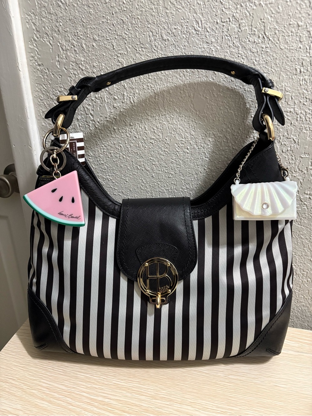 Current Carry Henri Bendel 1895 Centennial Striped Hobo Bag NWT 2012 *STUNNING*